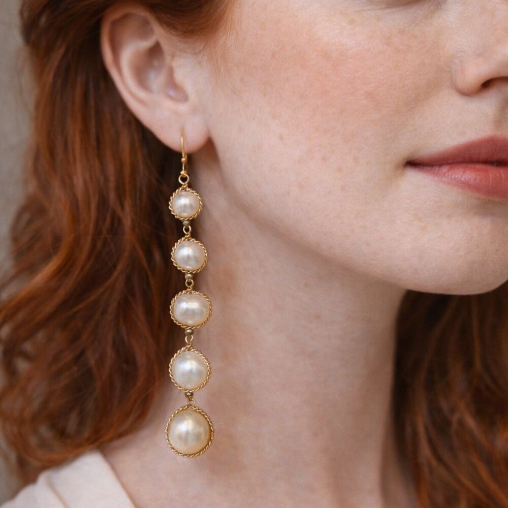 Faux Freshwater Pearl Drop Earrings – Gold Tone